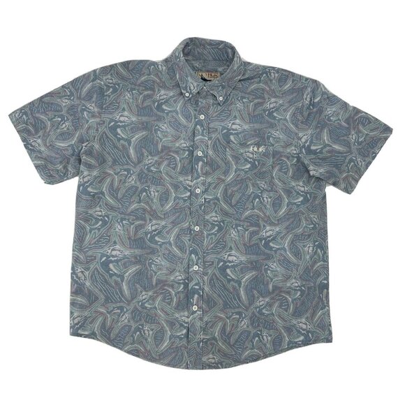 Huk‎ Shirt Mens L Multicolor Short Sleeve Button Down Fishing Graphic - Picture 1 of 12